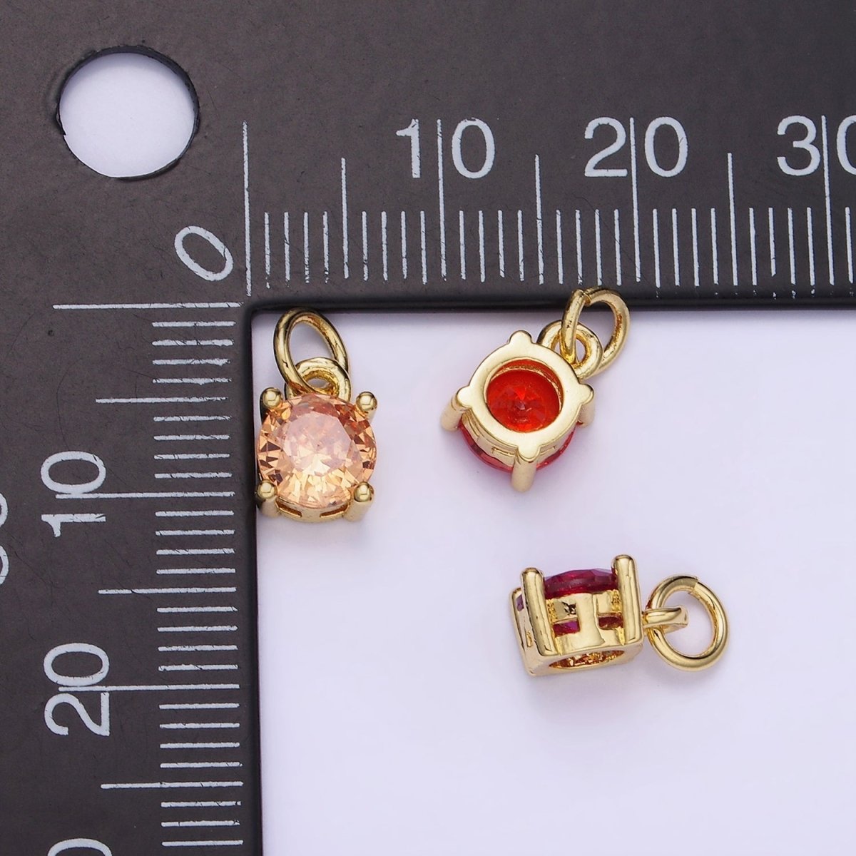 14K Gold Filled Round Birthstone CZ Solitaire Charm in Gold &amp; Silver | W509 - W520