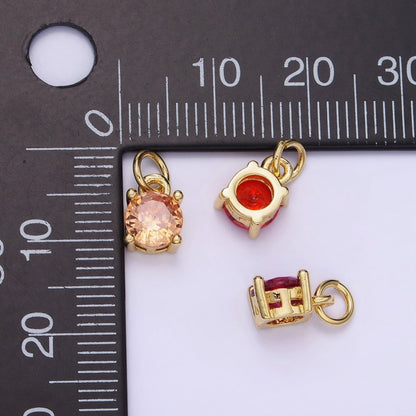 14K Gold Filled Round Birthstone CZ Solitaire Charm in Gold &amp; Silver | W509 - W520
