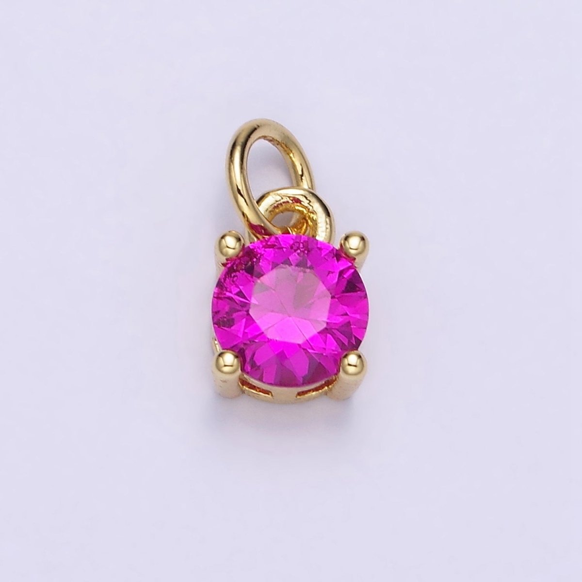 14K Gold Filled Round Birthstone CZ Solitaire Charm in Gold &amp; Silver | W509 - W520