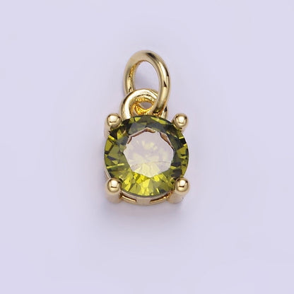 14K Gold Filled Round Birthstone CZ Solitaire Charm in Gold &amp; Silver | W509 - W520