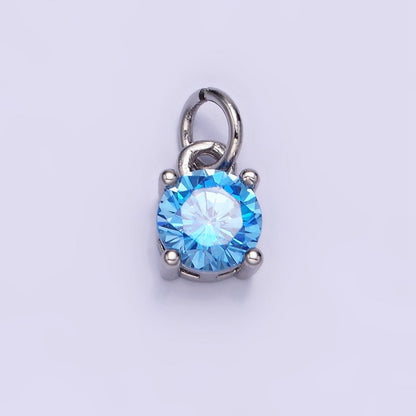 14K Gold Filled Round Birthstone CZ Solitaire Charm in Gold &amp; Silver | W509 - W520