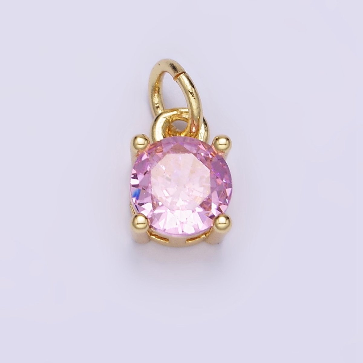 14K Gold Filled Round Birthstone CZ Solitaire Charm in Gold &amp; Silver | W509 - W520