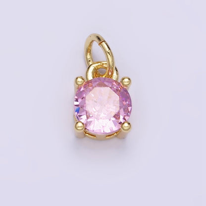 14K Gold Filled Round Birthstone CZ Solitaire Charm in Gold &amp; Silver | W509 - W520