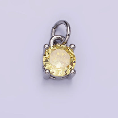 14K Gold Filled Round Birthstone CZ Solitaire Charm in Gold &amp; Silver | W509 - W520