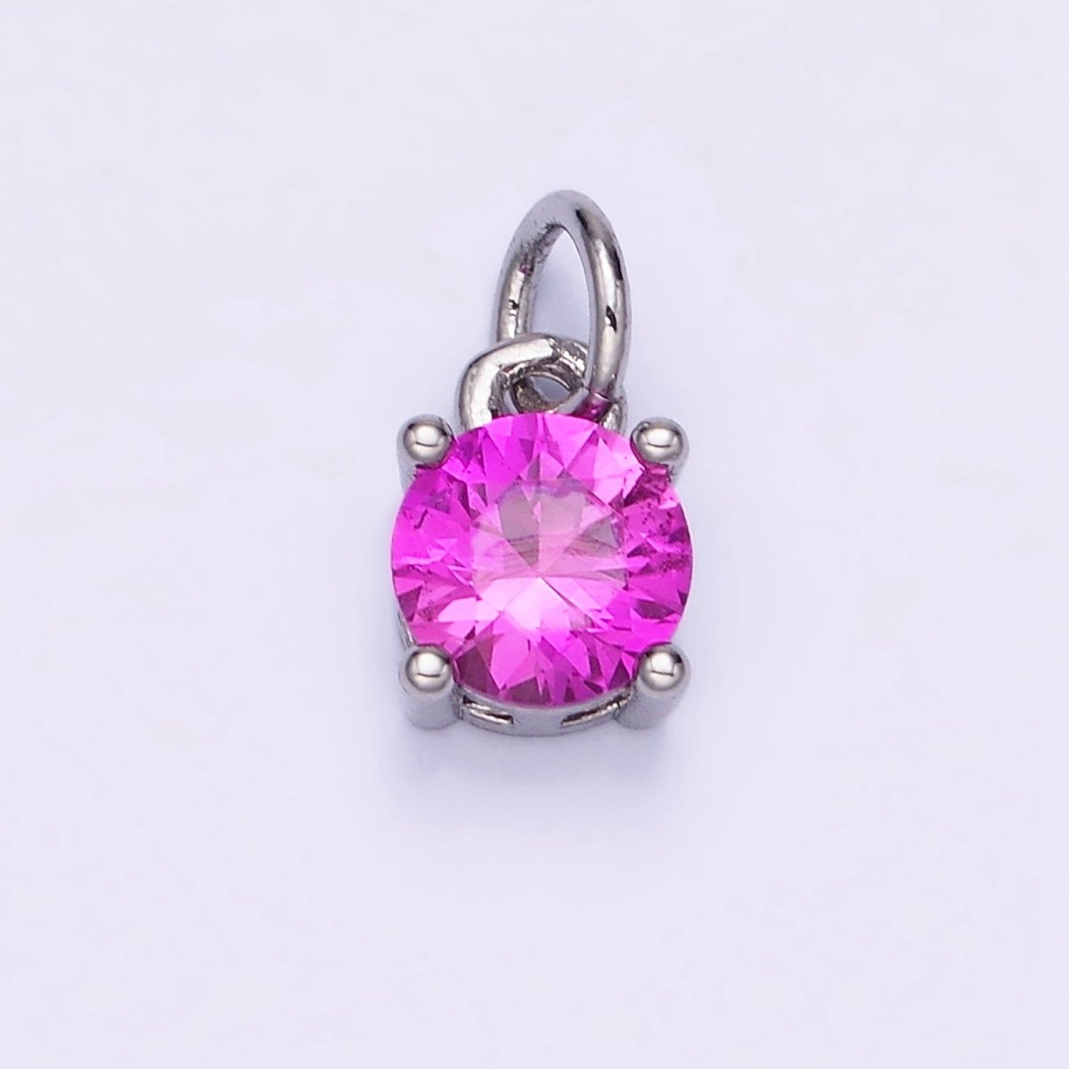 14K Gold Filled Round Birthstone CZ Solitaire Charm in Gold &amp; Silver | W509 - W520