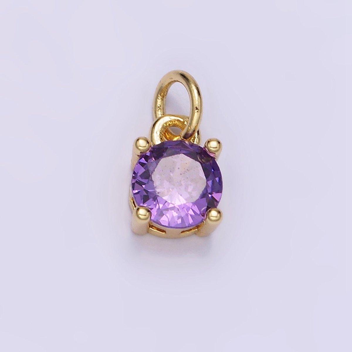 14K Gold Filled Round Birthstone CZ Solitaire Charm in Gold &amp; Silver | W509 - W520