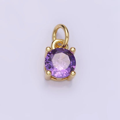 14K Gold Filled Round Birthstone CZ Solitaire Charm in Gold &amp; Silver | W509 - W520