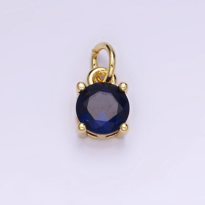 14K Gold Filled Round Birthstone CZ Solitaire Charm in Gold &amp; Silver | W509 - W520