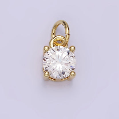 14K Gold Filled Round Birthstone CZ Solitaire Charm in Gold &amp; Silver | W509 - W520