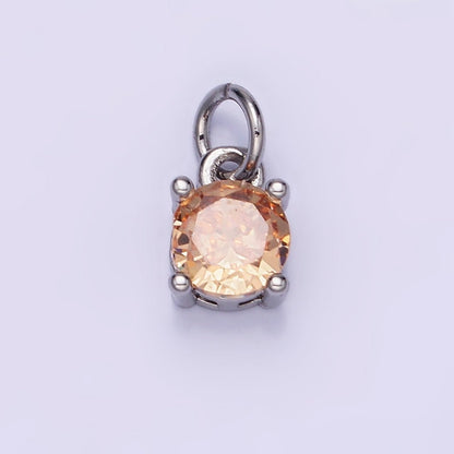 14K Gold Filled Round Birthstone CZ Solitaire Charm in Gold &amp; Silver | W509 - W520