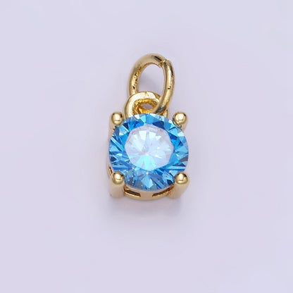 14K Gold Filled Round Birthstone CZ Solitaire Charm in Gold &amp; Silver | W509 - W520