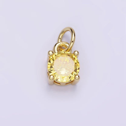 14K Gold Filled Round Birthstone CZ Solitaire Charm in Gold &amp; Silver | W509 - W520