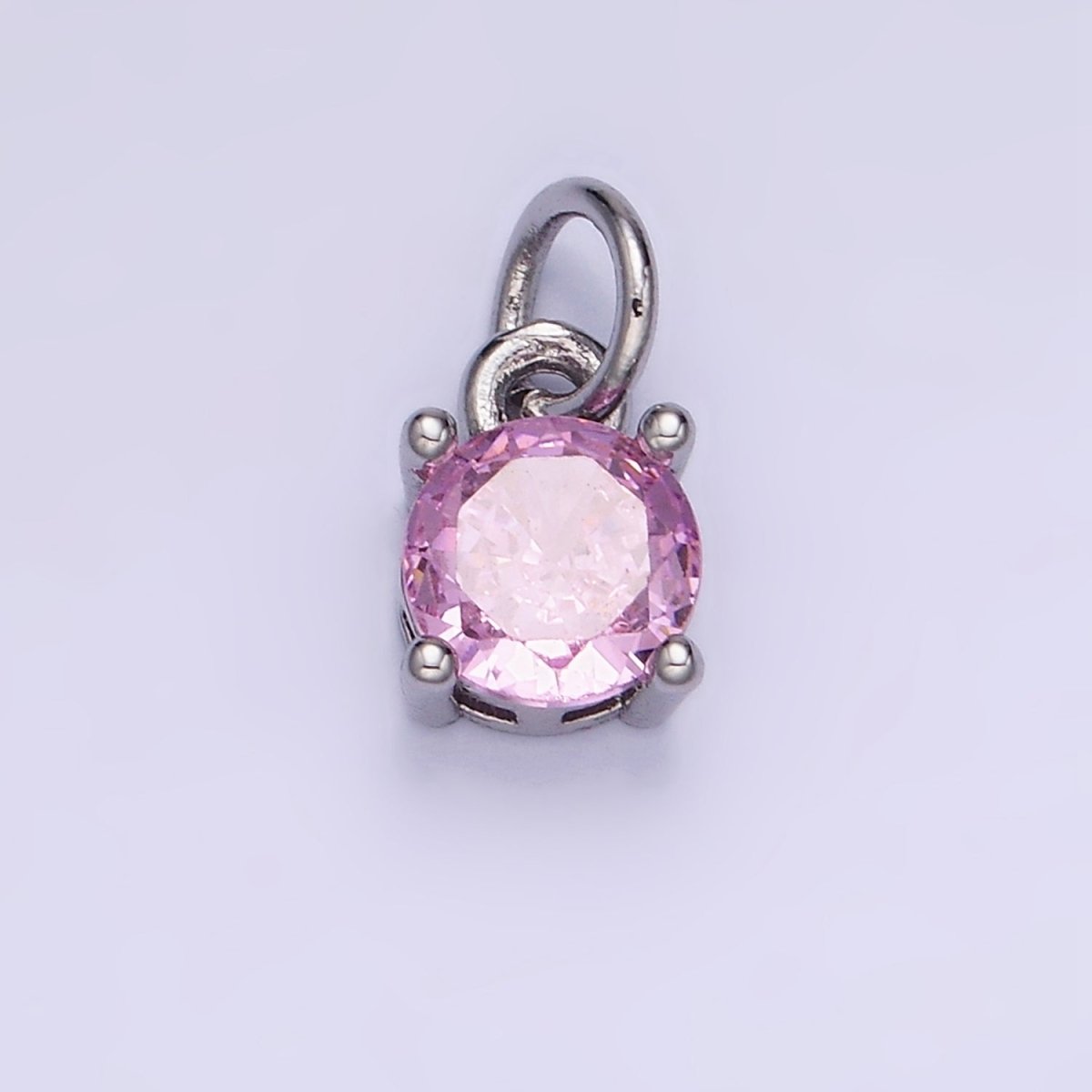 14K Gold Filled Round Birthstone CZ Solitaire Charm in Gold &amp; Silver | W509 - W520