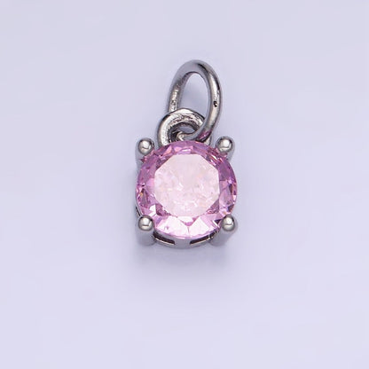 14K Gold Filled Round Birthstone CZ Solitaire Charm in Gold &amp; Silver | W509 - W520