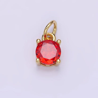 14K Gold Filled Round Birthstone CZ Solitaire Charm in Gold &amp; Silver | W509 - W520