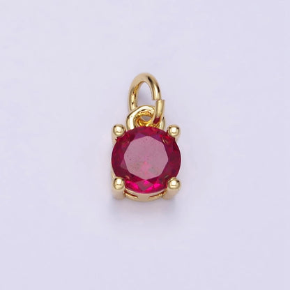 14K Gold Filled Round Birthstone CZ Solitaire Charm in Gold &amp; Silver | W509 - W520