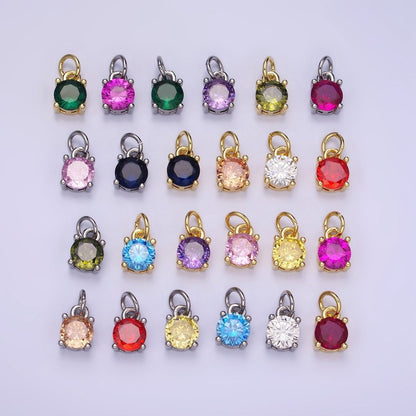 14K Gold Filled Round Birthstone CZ Solitaire Charm in Gold &amp; Silver | W509 - W520