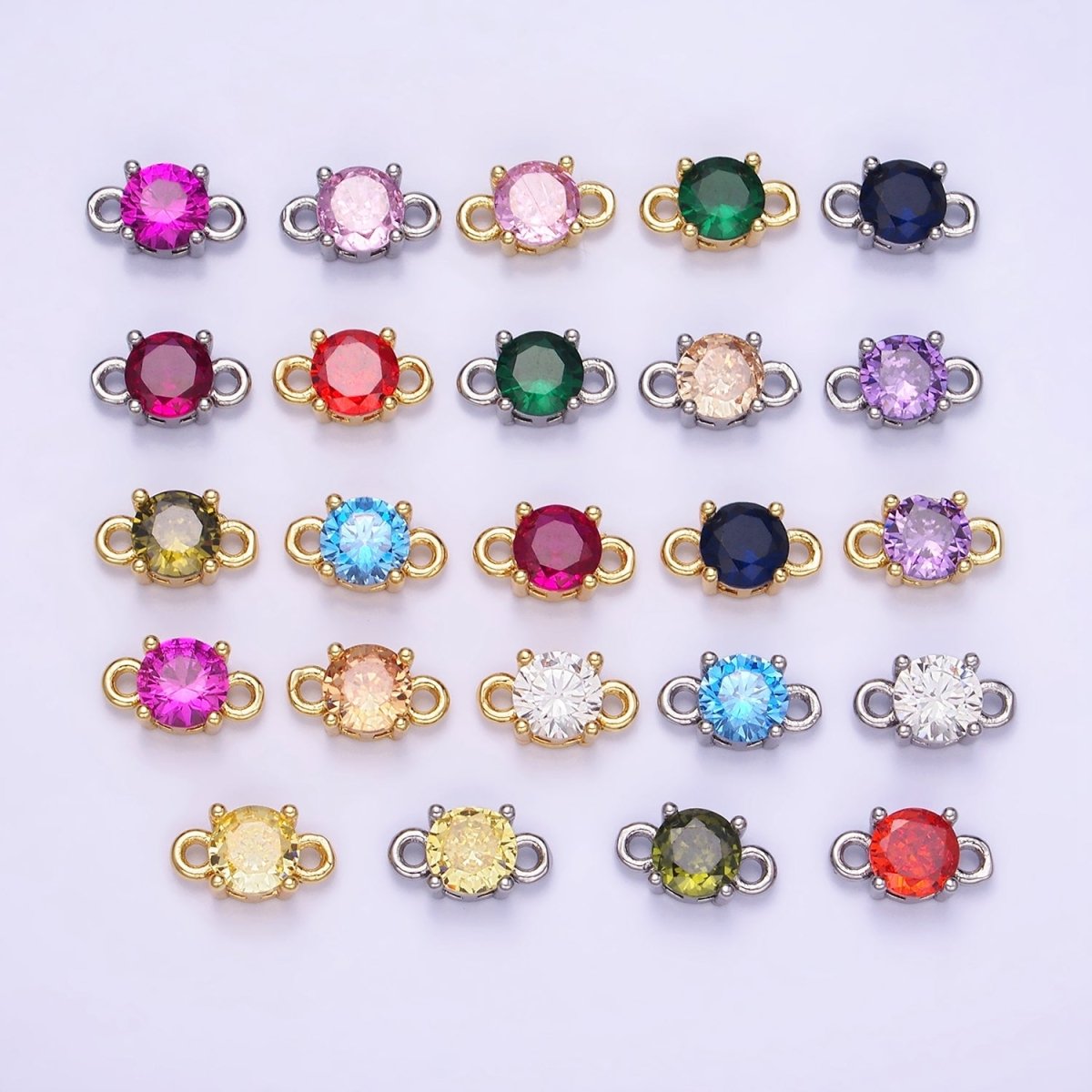 14K Gold Filled Round Birthstone CZ Solitaire Connector in Gold &amp; Silver | G297 - G308