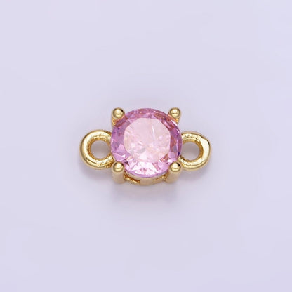 14K Gold Filled Round Birthstone CZ Solitaire Connector in Gold &amp; Silver | G297 - G308