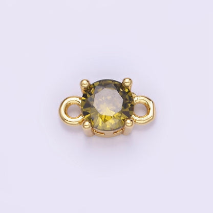 14K Gold Filled Round Birthstone CZ Solitaire Connector in Gold &amp; Silver | G297 - G308