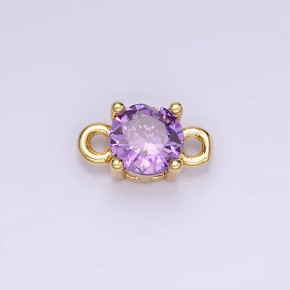 14K Gold Filled Round Birthstone CZ Solitaire Connector in Gold &amp; Silver | G297 - G308
