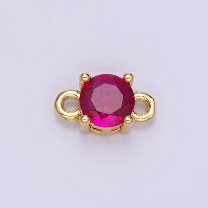 14K Gold Filled Round Birthstone CZ Solitaire Connector in Gold &amp; Silver | G297 - G308