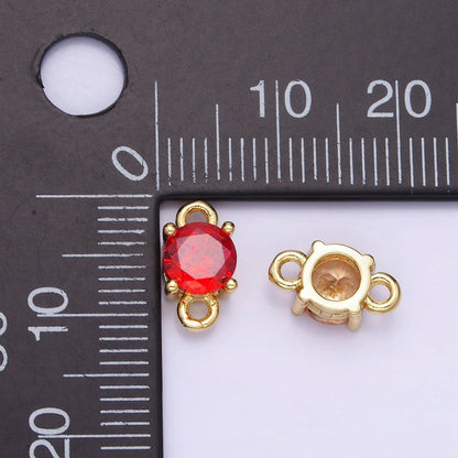 14K Gold Filled Round Birthstone CZ Solitaire Connector in Gold &amp; Silver | G297 - G308