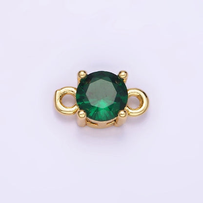 14K Gold Filled Round Birthstone CZ Solitaire Connector in Gold &amp; Silver | G297 - G308