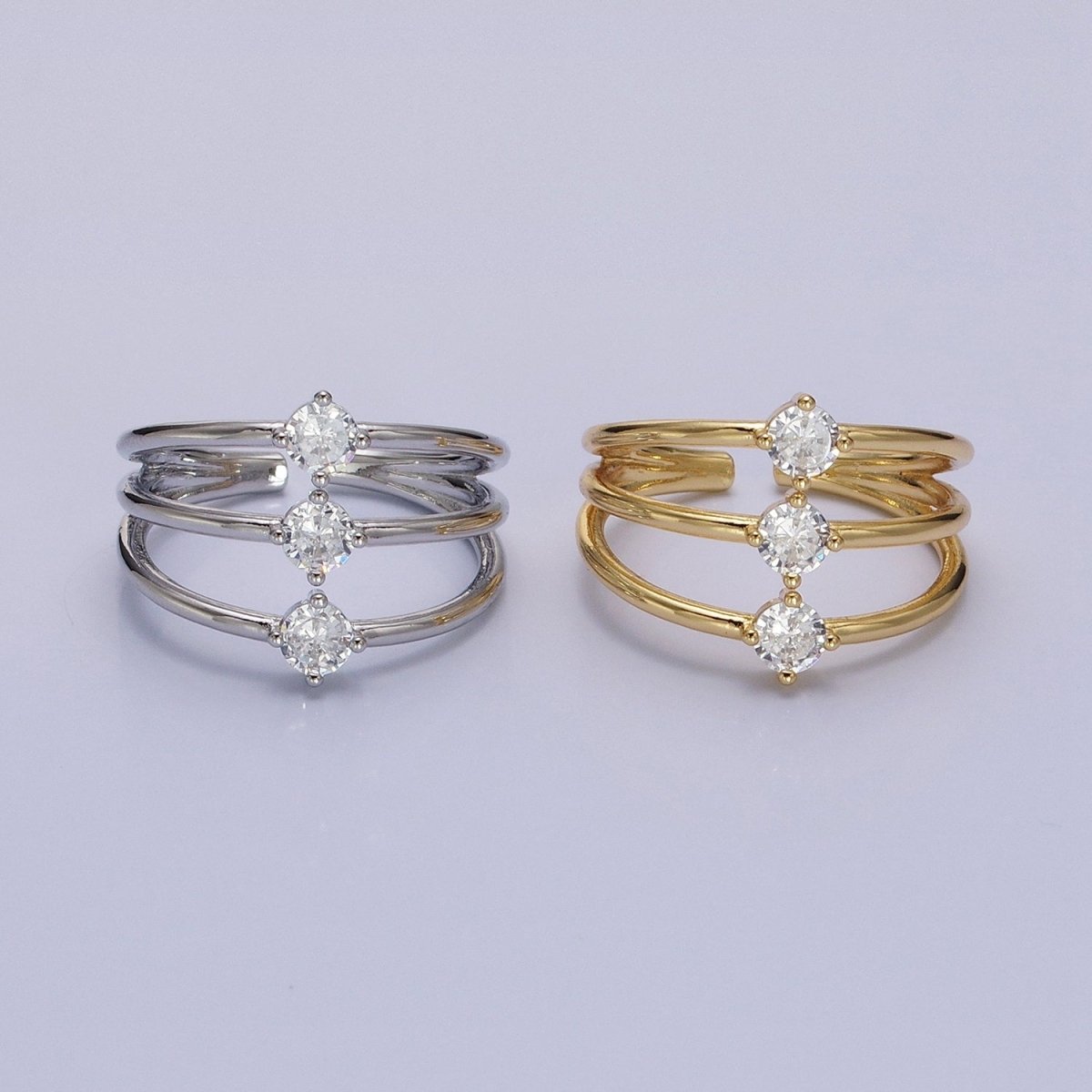 14K Gold Filled Round Clear CZ Triple Band Ring in Gold &amp; Silver | O1950 O1951