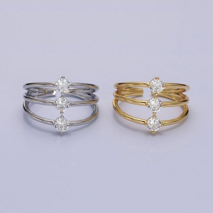 14K Gold Filled Round Clear CZ Triple Band Ring in Gold &amp; Silver | O1950 O1951