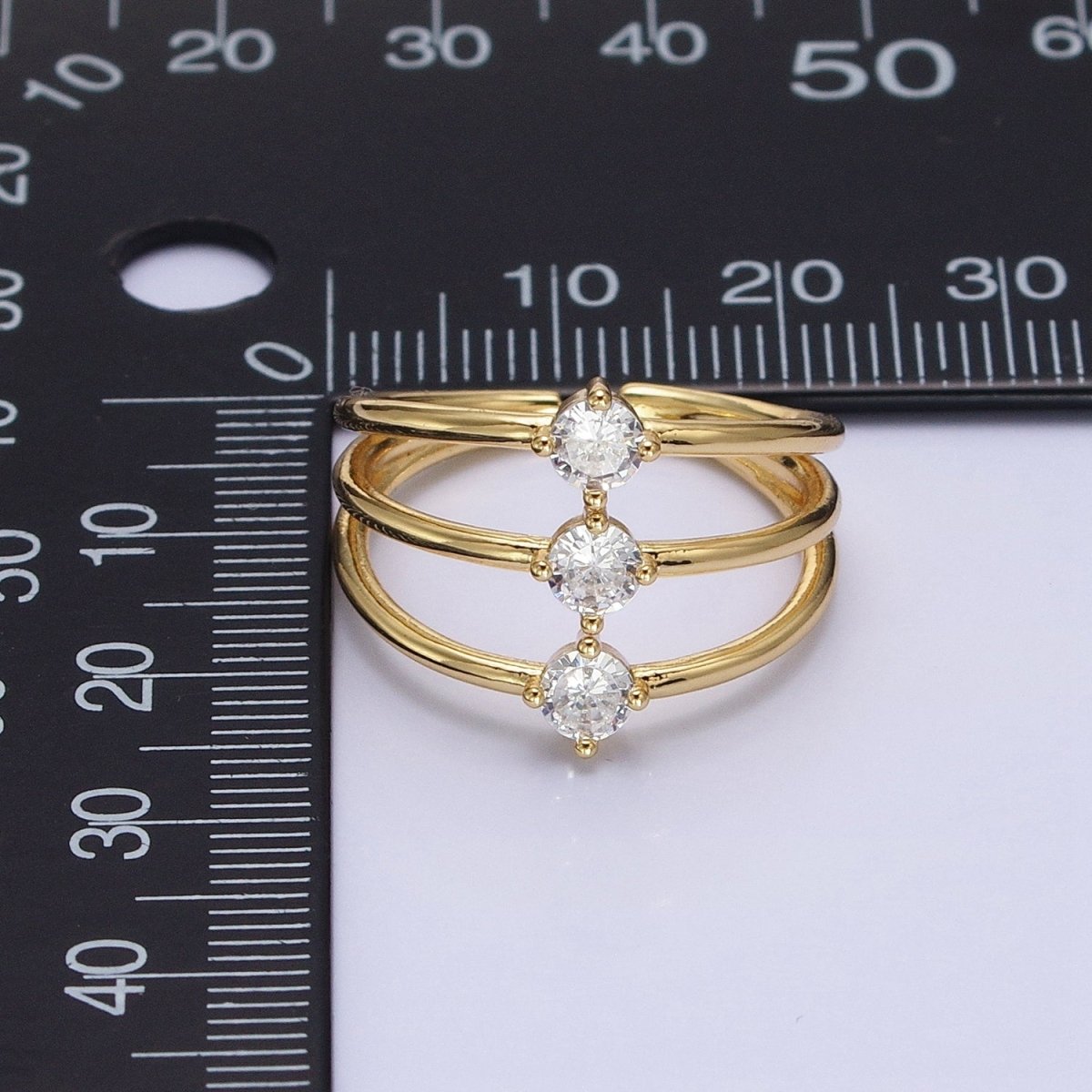 14K Gold Filled Round Clear CZ Triple Band Ring in Gold &amp; Silver | O1950 O1951