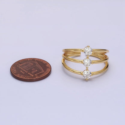 14K Gold Filled Round Clear CZ Triple Band Ring in Gold &amp; Silver | O1950 O1951