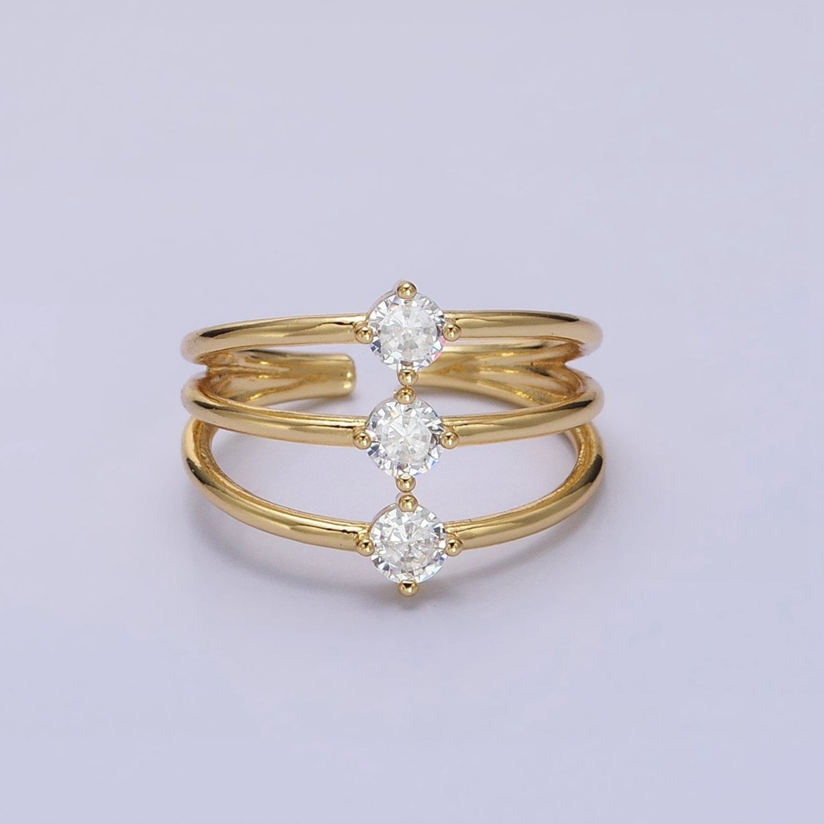 14K Gold Filled Round Clear CZ Triple Band Ring in Gold &amp; Silver | O1950 O1951