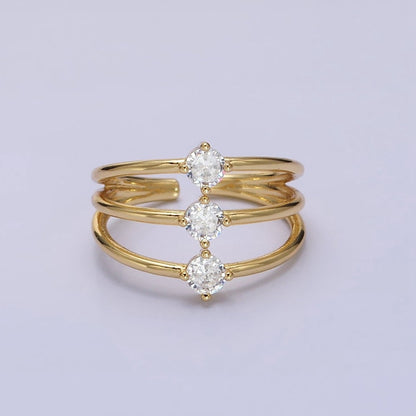 14K Gold Filled Round Clear CZ Triple Band Ring in Gold &amp; Silver | O1950 O1951