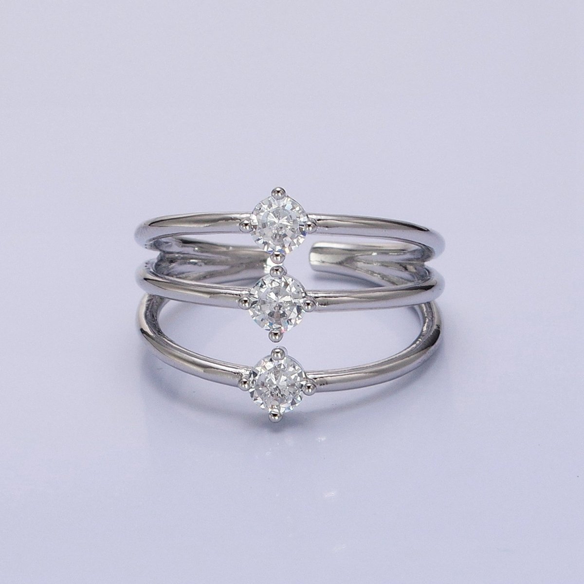 14K Gold Filled Round Clear CZ Triple Band Ring in Gold &amp; Silver | O1950 O1951