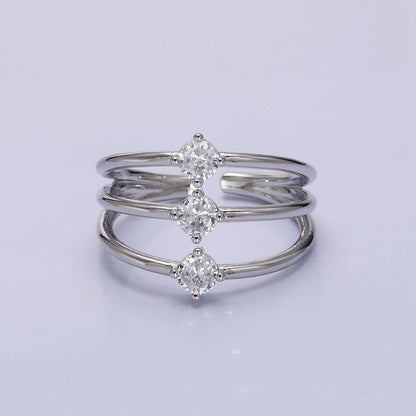 14K Gold Filled Round Clear CZ Triple Band Ring in Gold &amp; Silver | O1950 O1951
