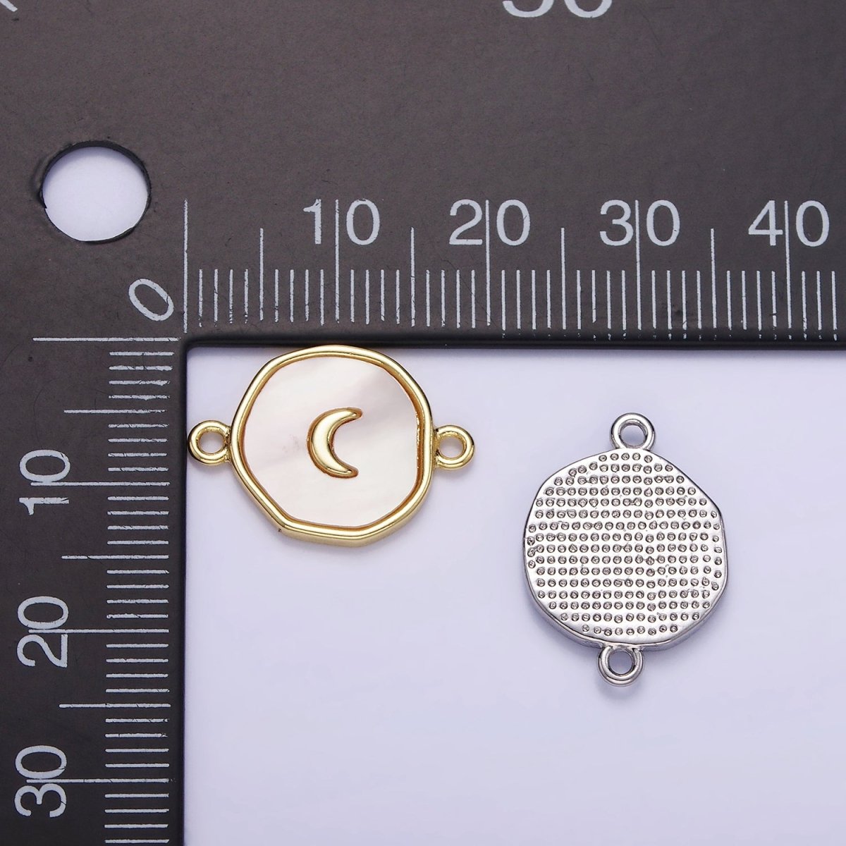 14K Gold Filled Round Coin Crescent Moon Charm Connector Shell Pearl Link Connector | G285