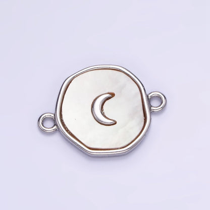 14K Gold Filled Round Coin Crescent Moon Charm Connector Shell Pearl Link Connector | G285