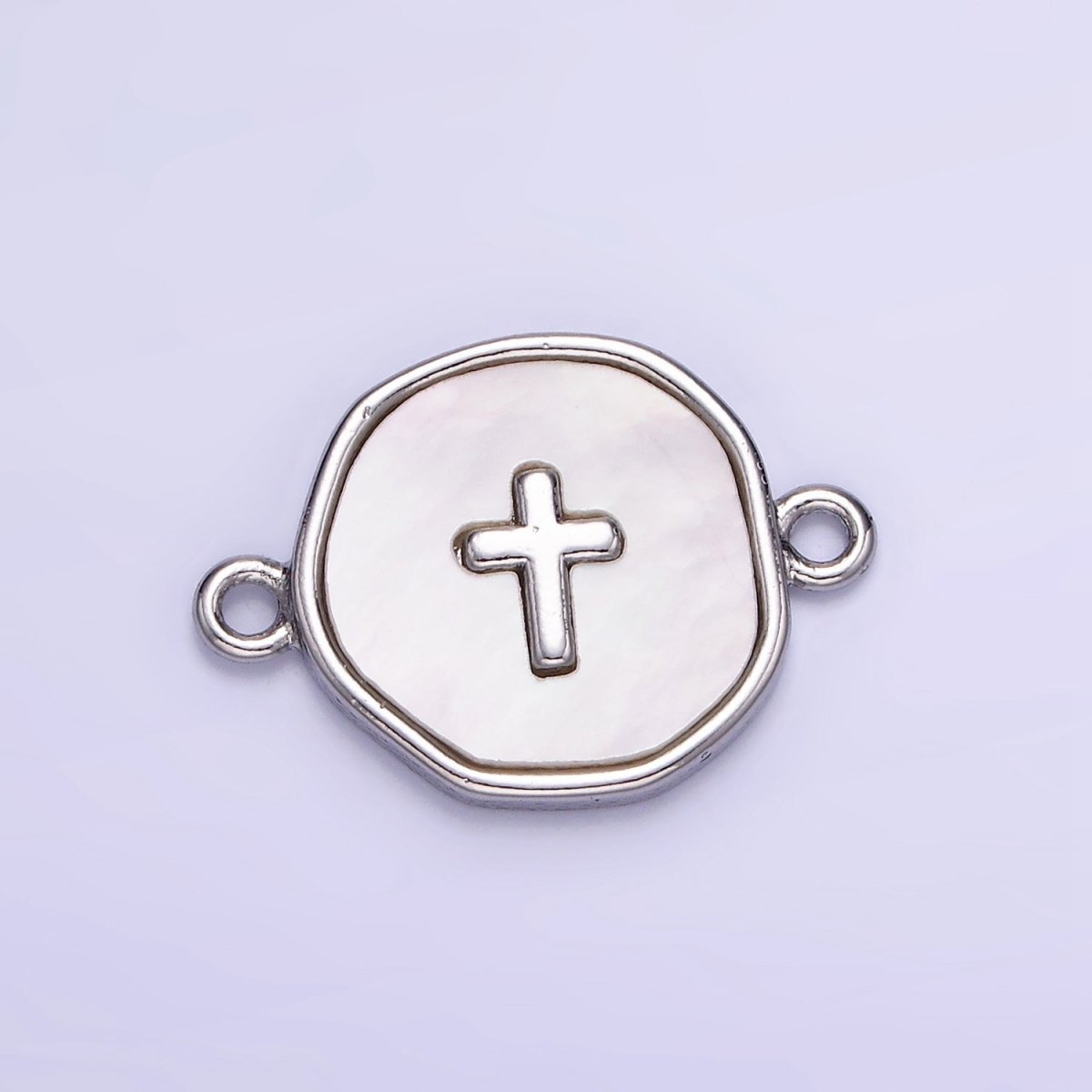 14K Gold Filled Round Coin Cross Charm Connector Shell Pearl Link Connector | G287