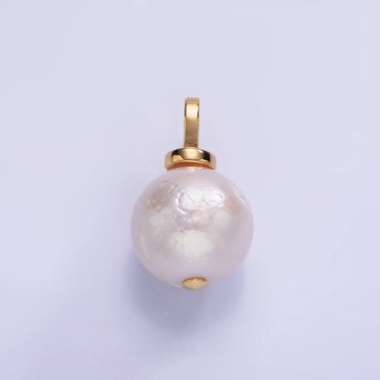 14K Gold Filled Round Freshwater Pearl Micro Paved CZ Bail Pendant | P1693