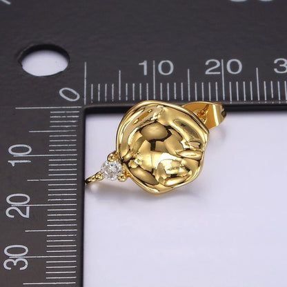 14K Gold Filled Round Hammered Clear CZ Drop Open Loop Stud Earrings Findings Supply | Z602