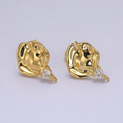 14K Gold Filled Round Hammered Clear CZ Drop Open Loop Stud Earrings Findings Supply | Z602
