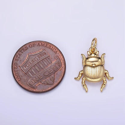 14K Gold Filled Scarab Beetle Textured Animal Charm | W775