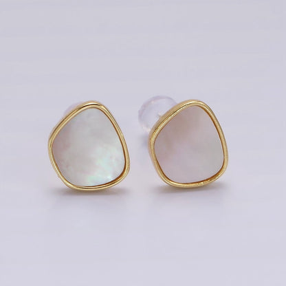 14K Gold Filled Shell Pearl Abstract Bezel Stud Earrings | AE1003