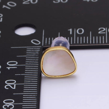 14K Gold Filled Shell Pearl Abstract Bezel Stud Earrings | AE1003