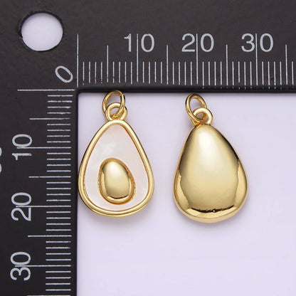 14K Gold Filled Shell Pearl Avocado Double Abstract Teardrop Bezel Charm | AG601