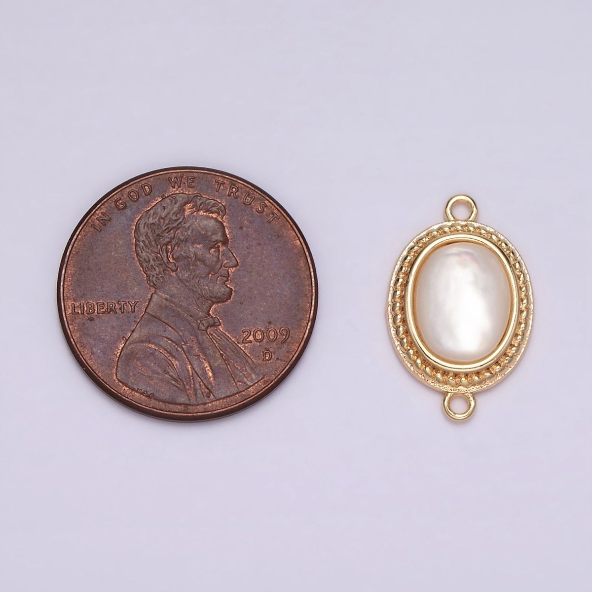 14K Gold Filled Shell Pearl Braided Bezel Oval Connector in Gold &amp; Silver | G264