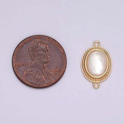 14K Gold Filled Shell Pearl Braided Bezel Oval Connector in Gold &amp; Silver | G264