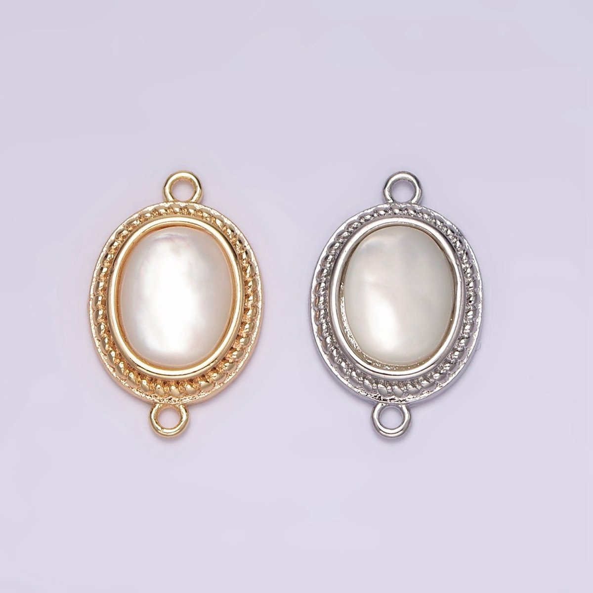 14K Gold Filled Shell Pearl Braided Bezel Oval Connector in Gold &amp; Silver | G264
