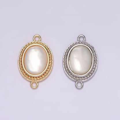 14K Gold Filled Shell Pearl Braided Bezel Oval Connector in Gold &amp; Silver | G264